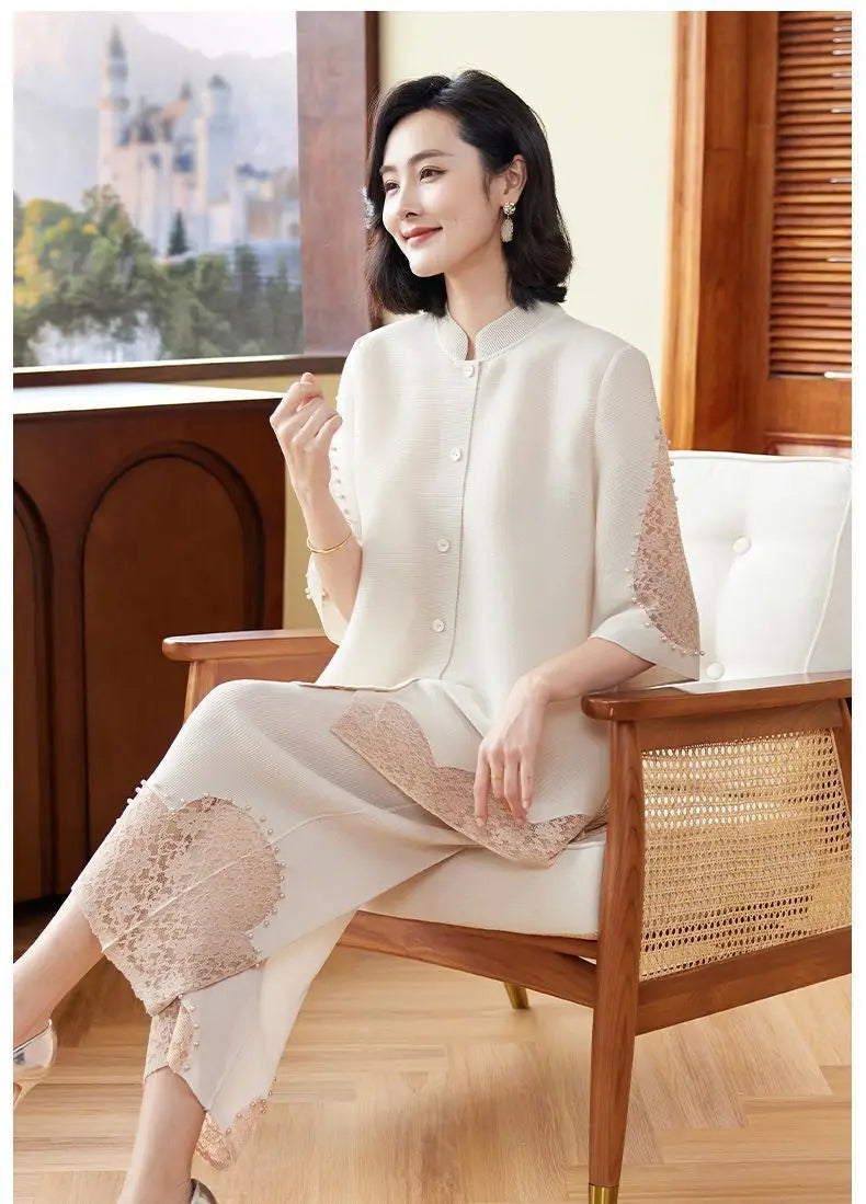 Luxury Lace Pleated Two-Piece