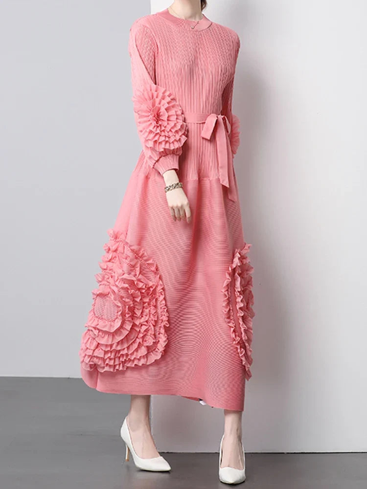 Chic Japanese Plissé Midi Dress