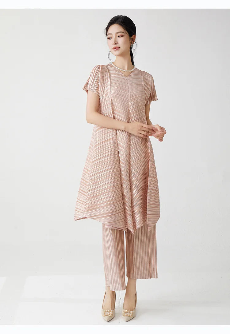 Gold Flowy Pleated Pant & Top Set