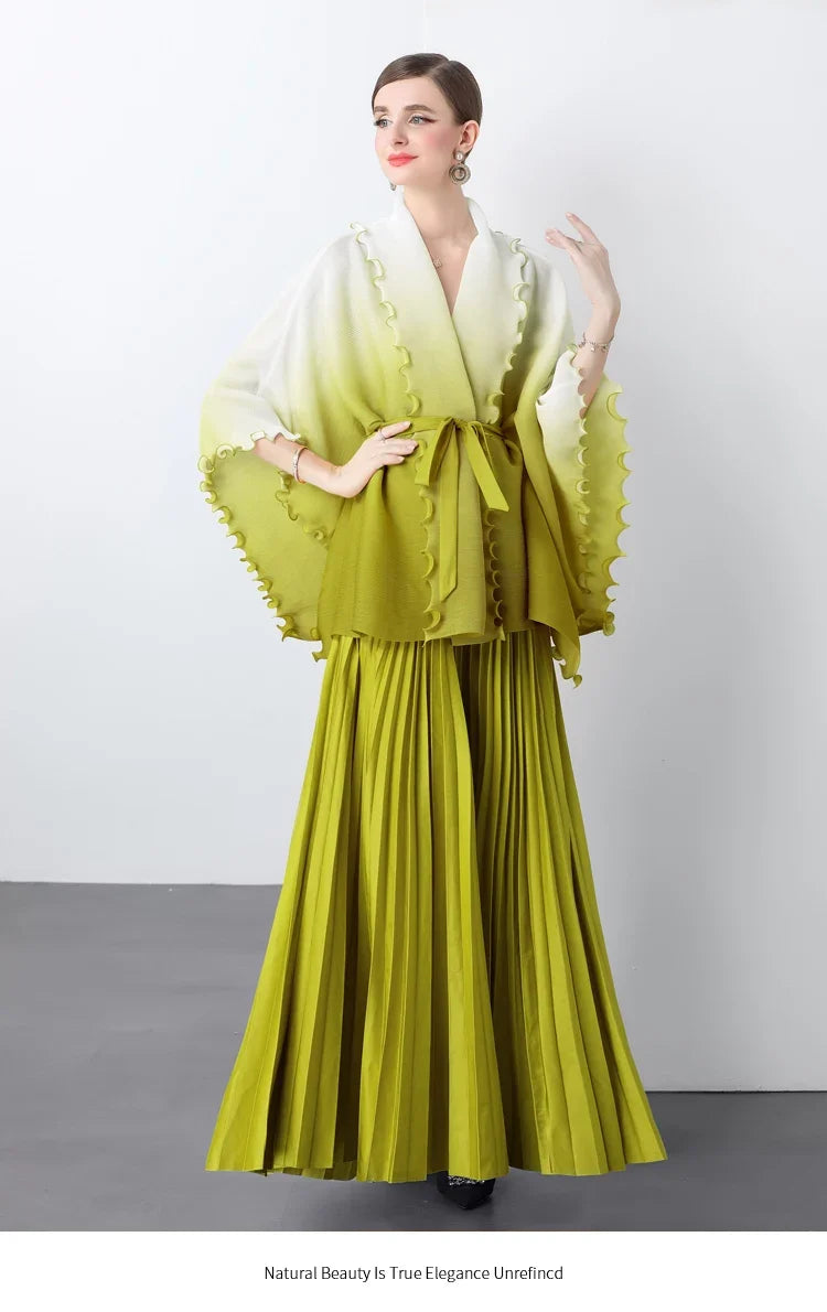 Plissé Pleated Long Skirt With Capelet Top