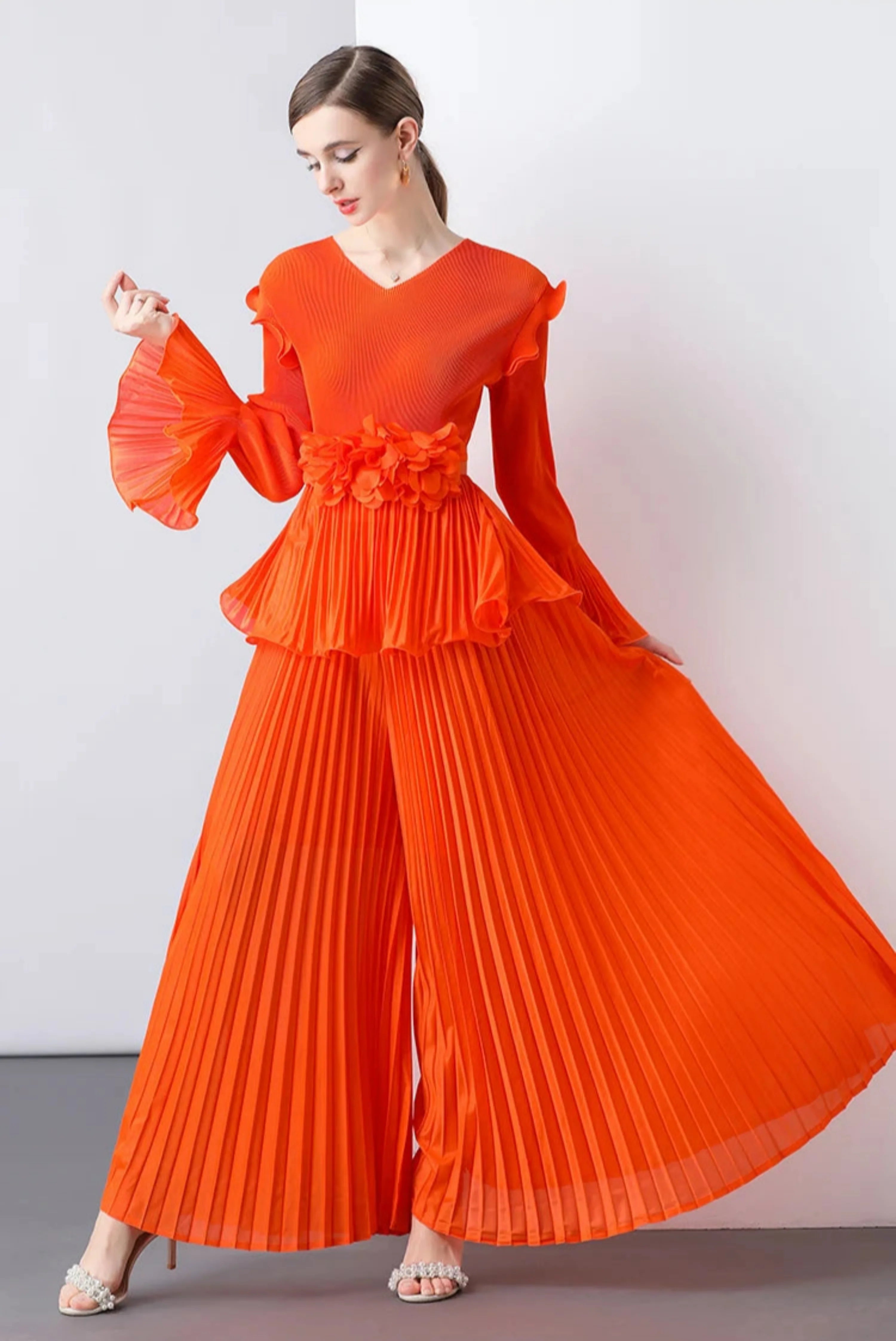 Truly Pleated Top & Wide Leg Trouser