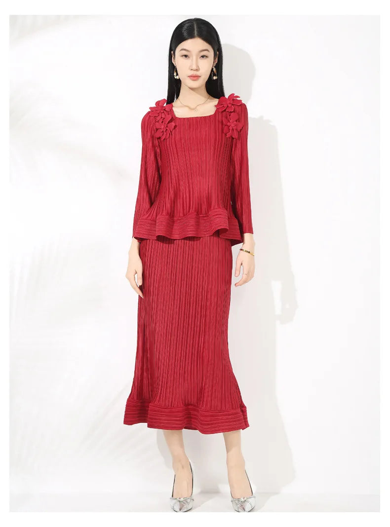 Luxury Pleated Top & Skirt - Designer, Formal Event Outfit