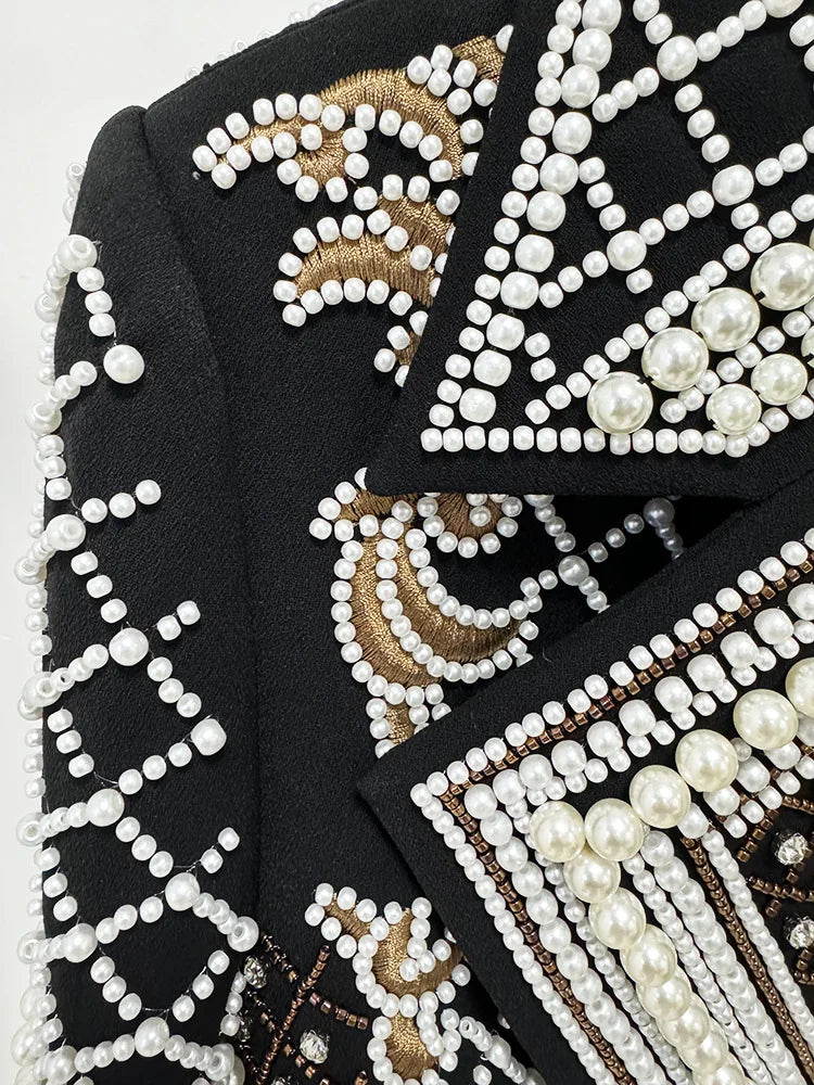 Pearls & Embroidery Cropped Velvet Jacket