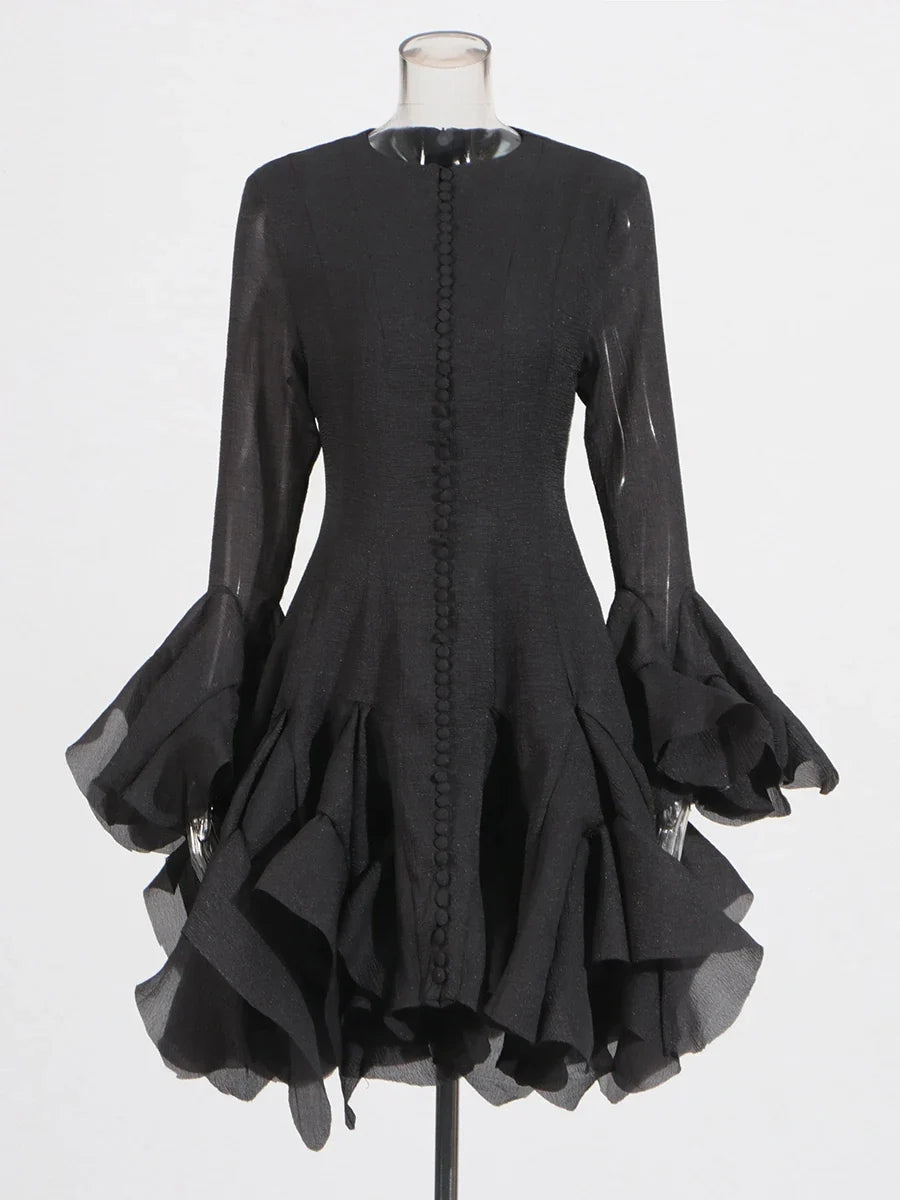 Fitted Bell Sleeve Chiffon Mini Dress