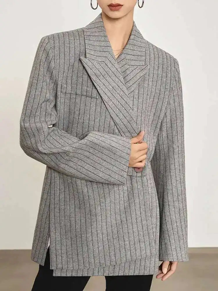Luxury Pinstripe Asymmetric Blazer