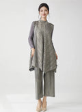 Metallic Pleated Tunic Top & Wide Leg Pants Set