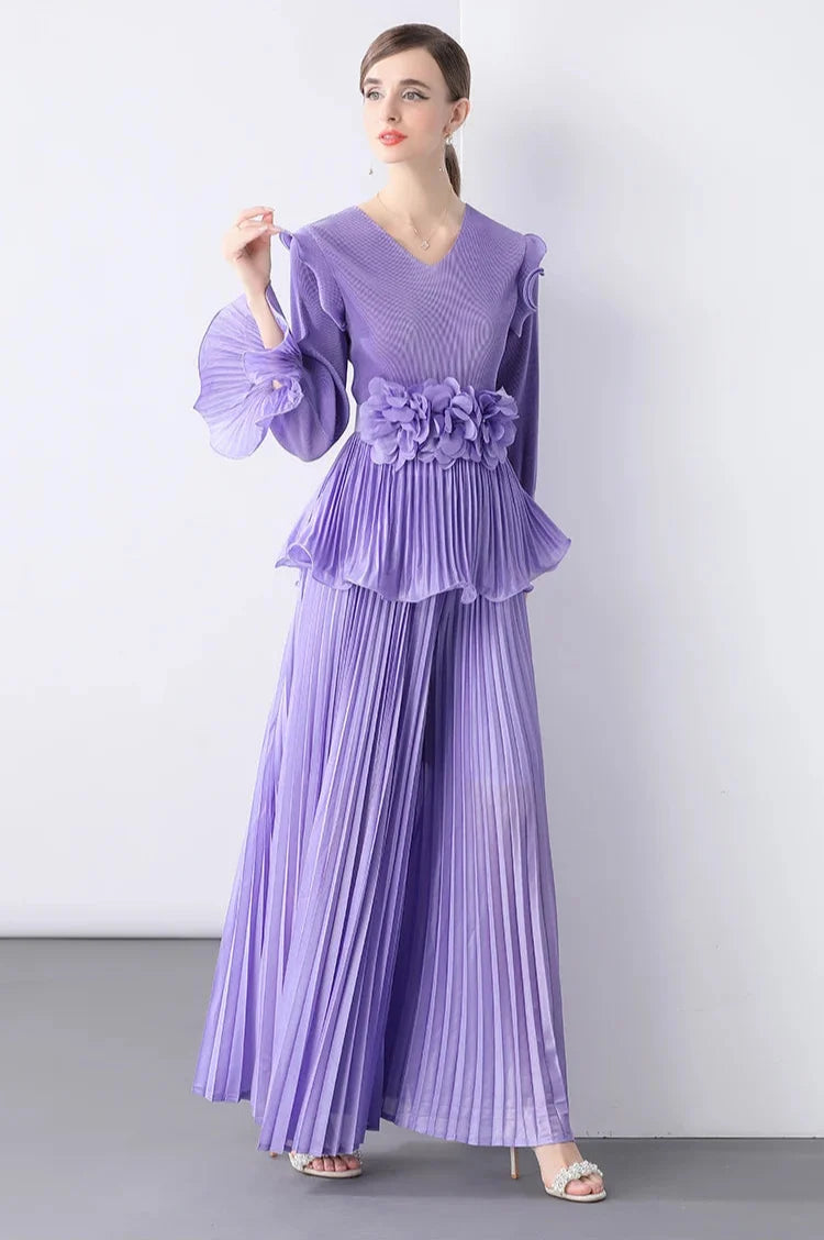 Truly Pleated Top & Wide Leg Trouser
