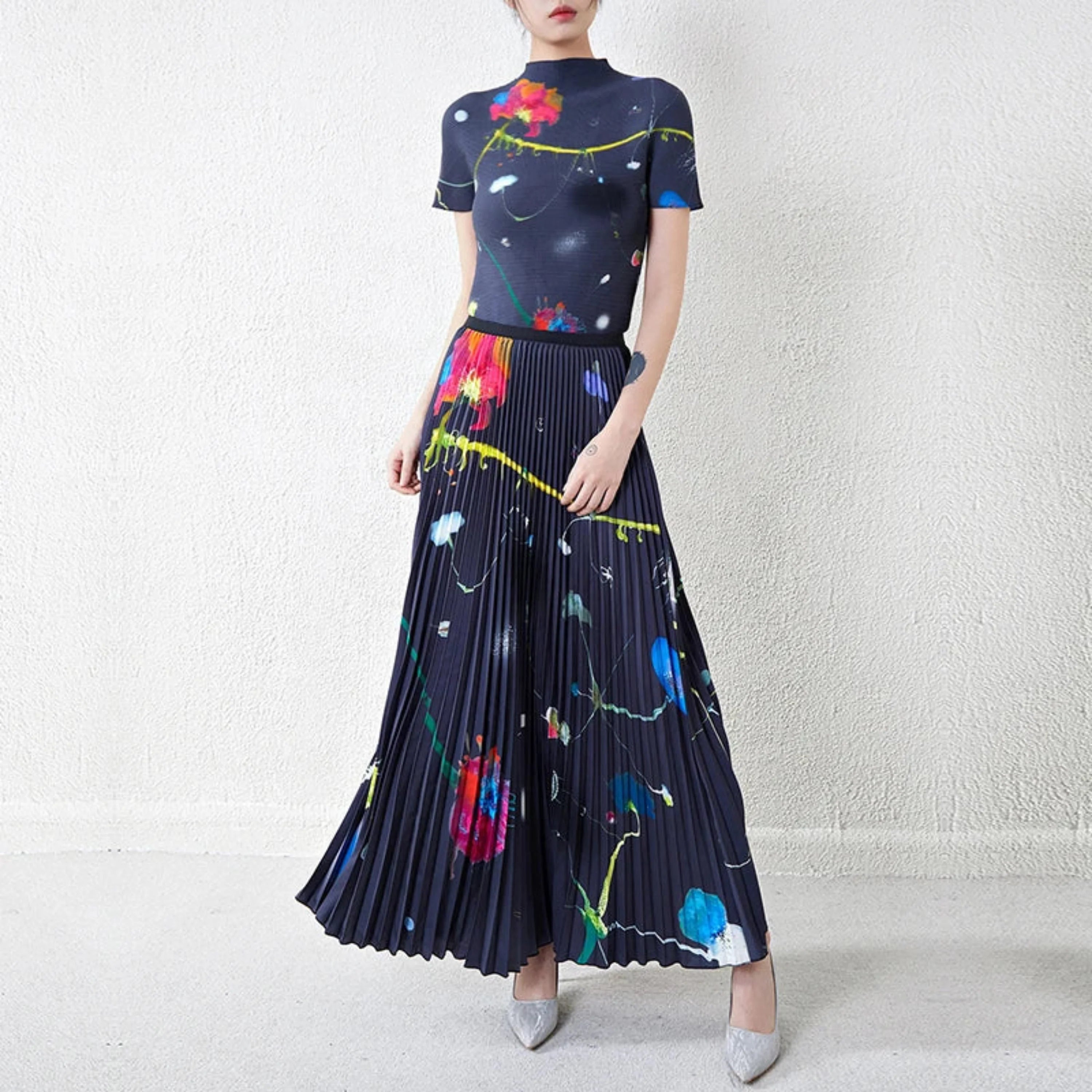 Petite Plissé Pleated Top & Skirt Set