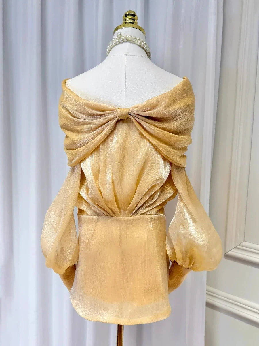 Sheer Mini Dress - Crystals & Off Shoulder