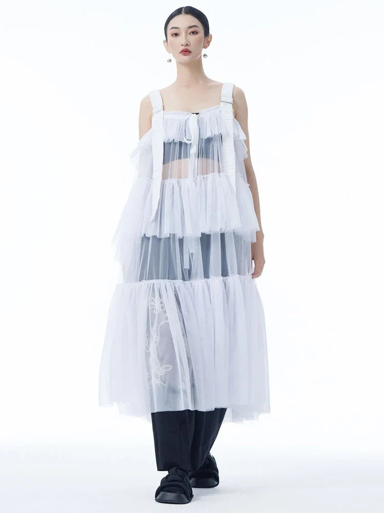 Ruffle Tiered Tulle Suspender Dress