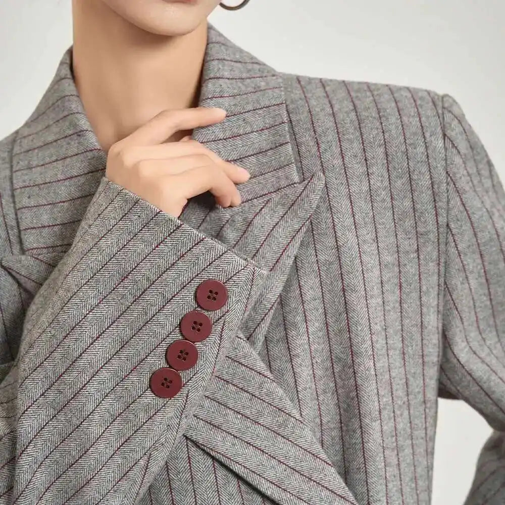 Luxury Pinstripe Asymmetric Blazer
