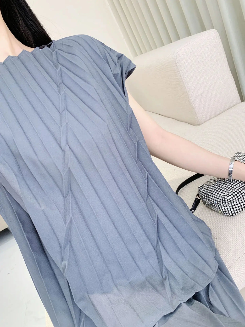 Pleated Vertical Wide Leg Set