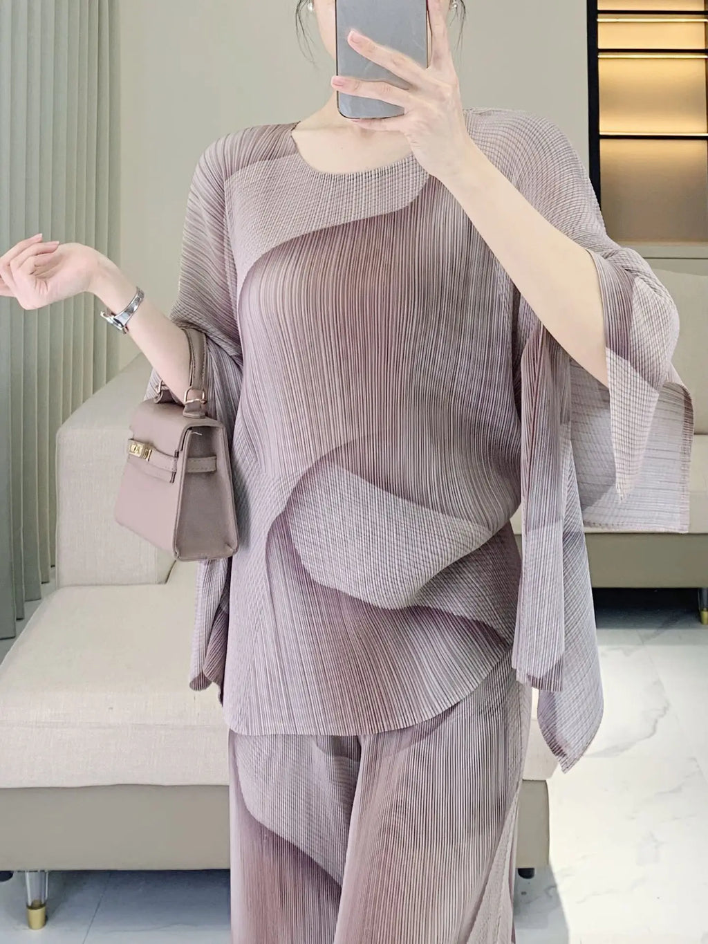 Luxe Japanese Pleats Pull-On Pants & Top Co-Ord Set
