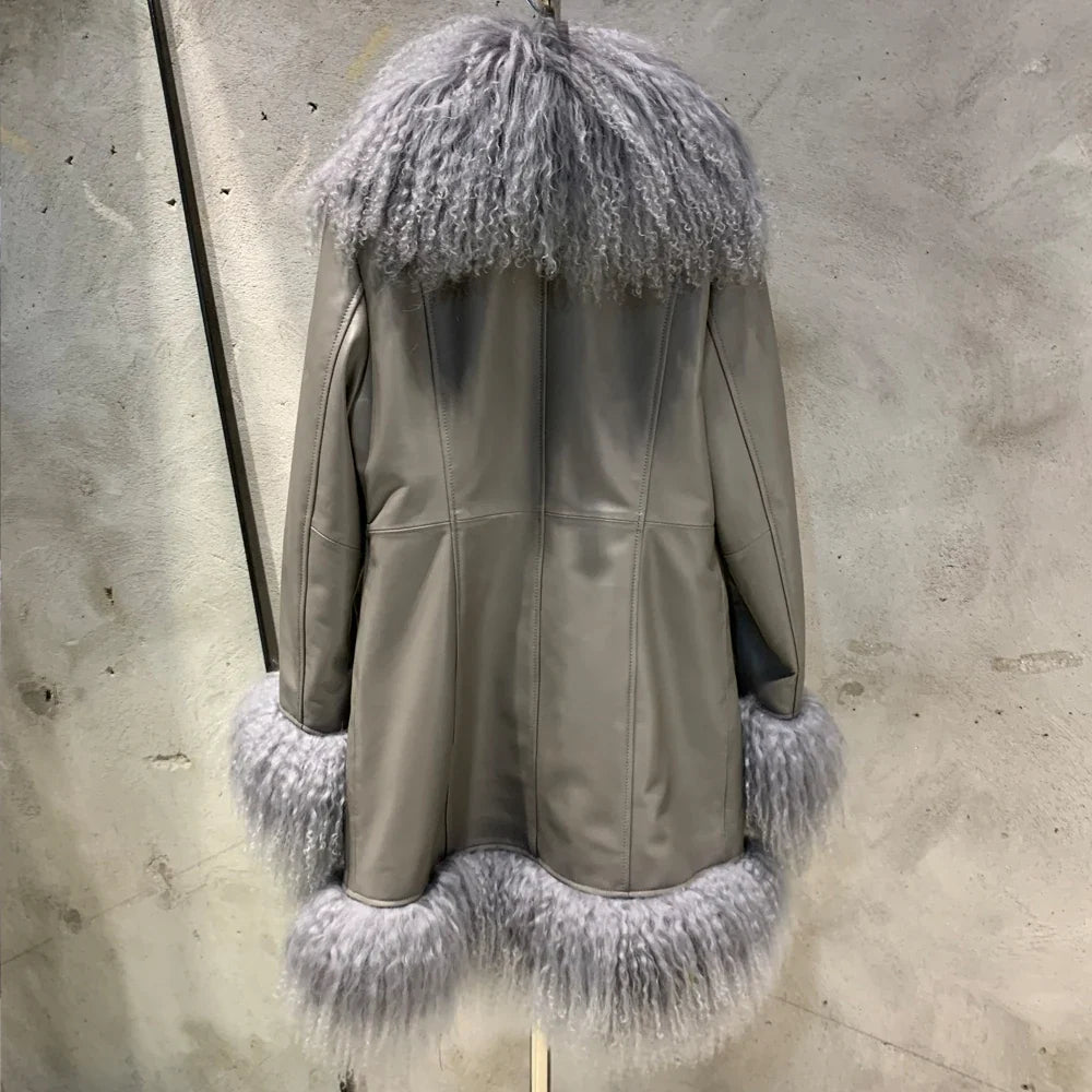 Women's Luxury Fur Leather Coat