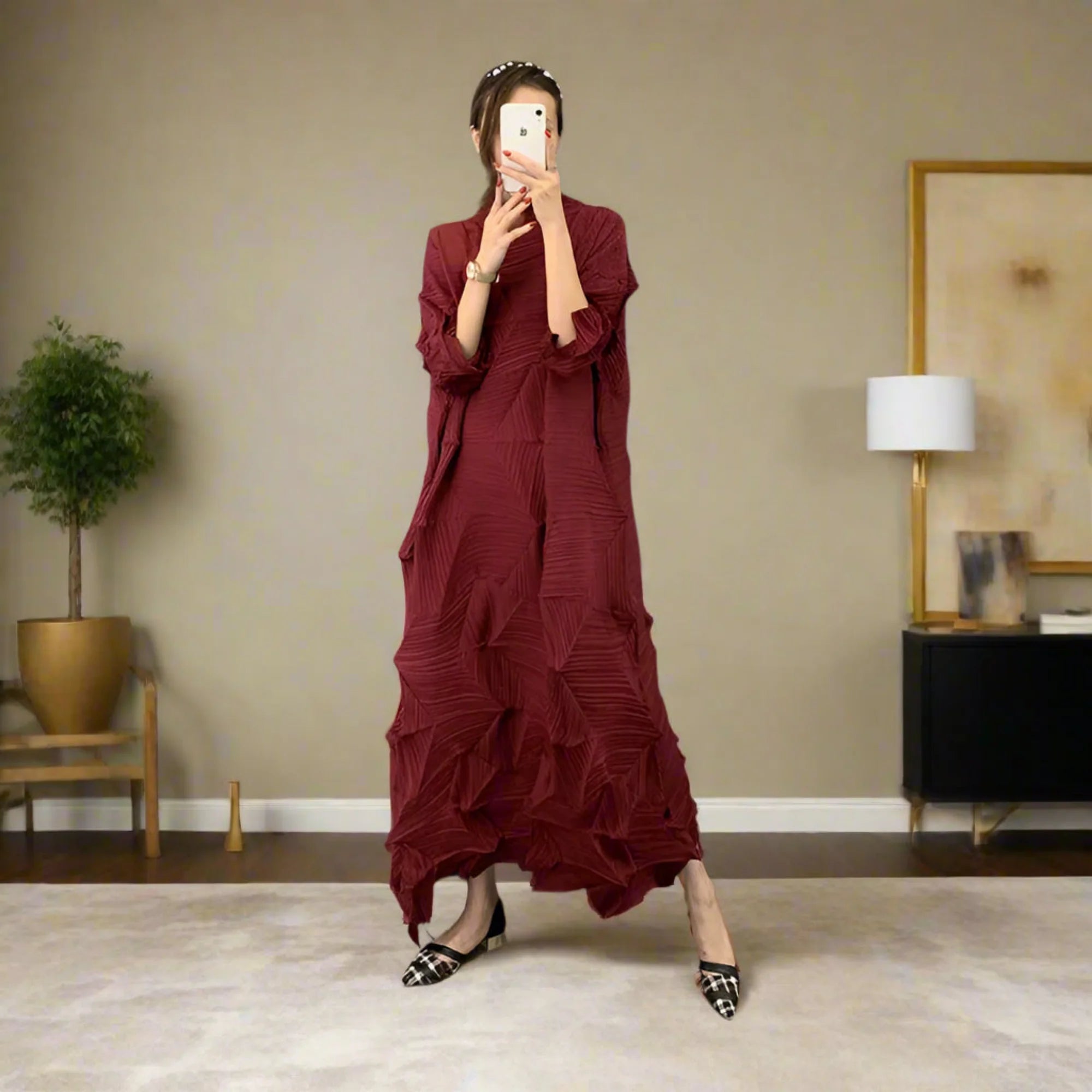 Luxe Geometric Japanese Pleated Dress