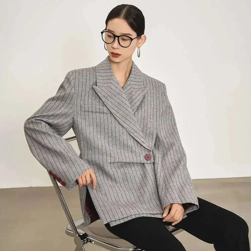 Luxury Pinstripe Asymmetric Blazer
