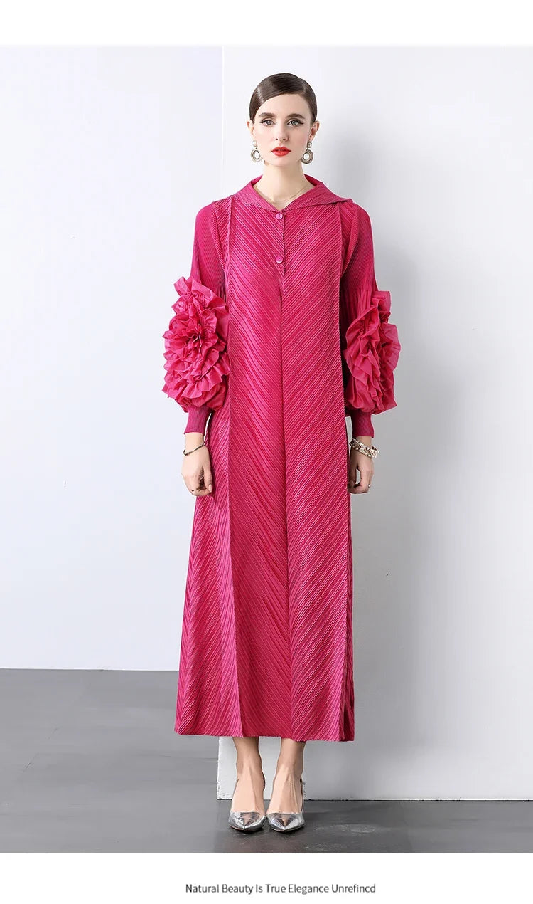 Plissé Pleated Long Sleeve Dress