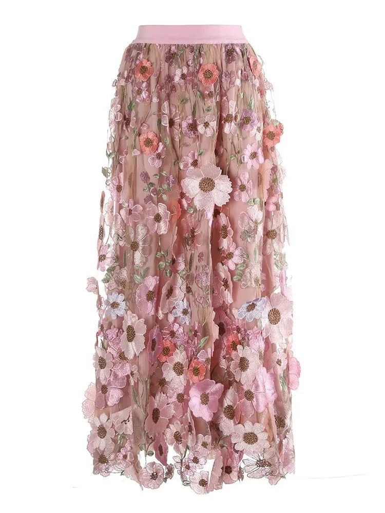 Luxe Floral Pull-On Midi Skirt