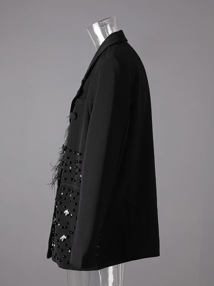 Luxe Feather & Bead Oversized Blazer