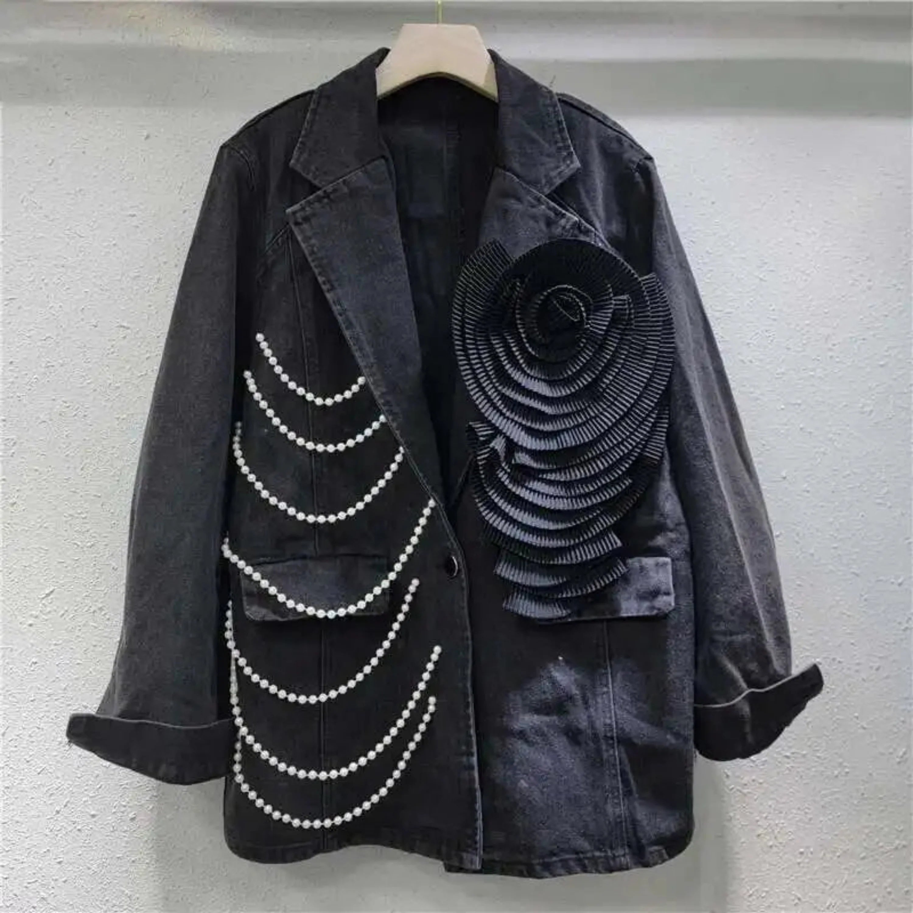 Luxury Black Denim Oversized Coat