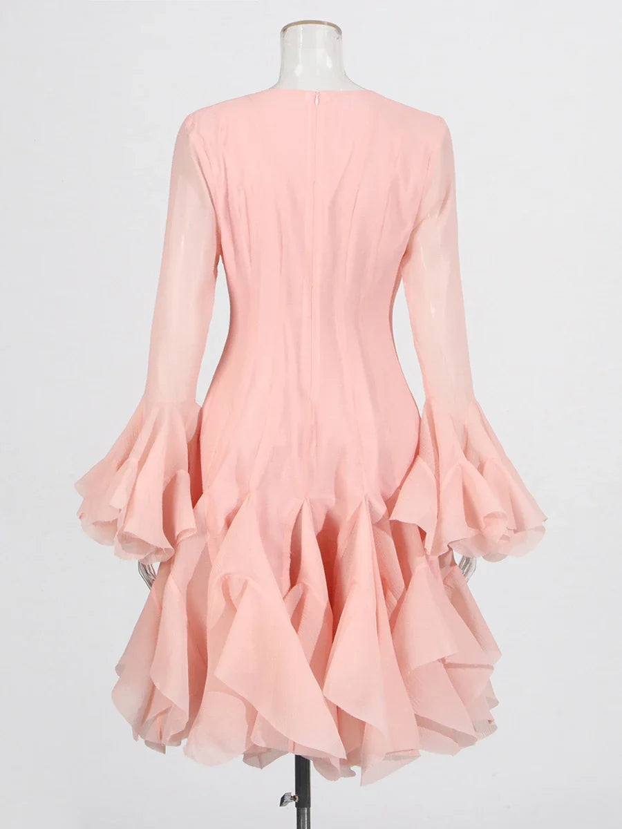 Fitted Bell Sleeve Chiffon Mini Dress