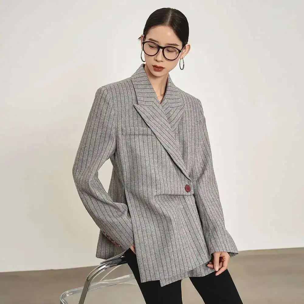 Luxury Pinstripe Asymmetric Blazer