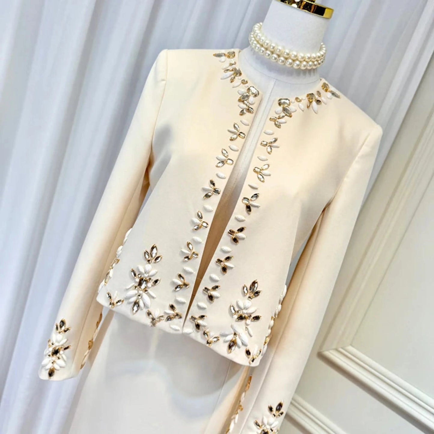 Elegant Crystal Maxi Skirt Suit Set