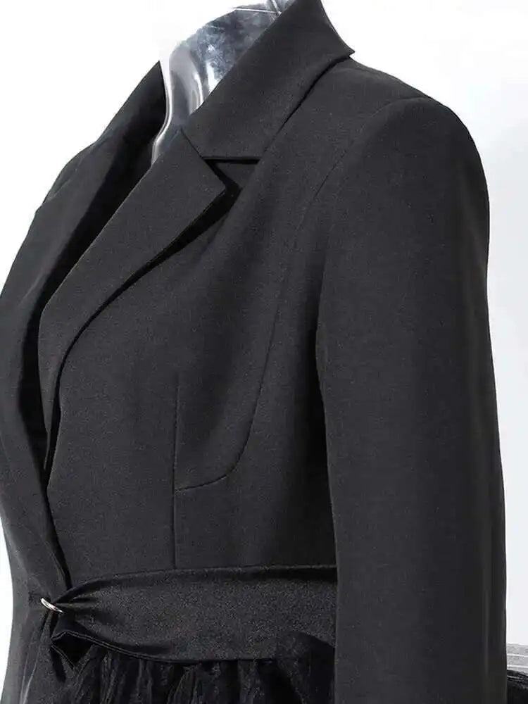 Asymmetric Tulle Full-Length Blazer