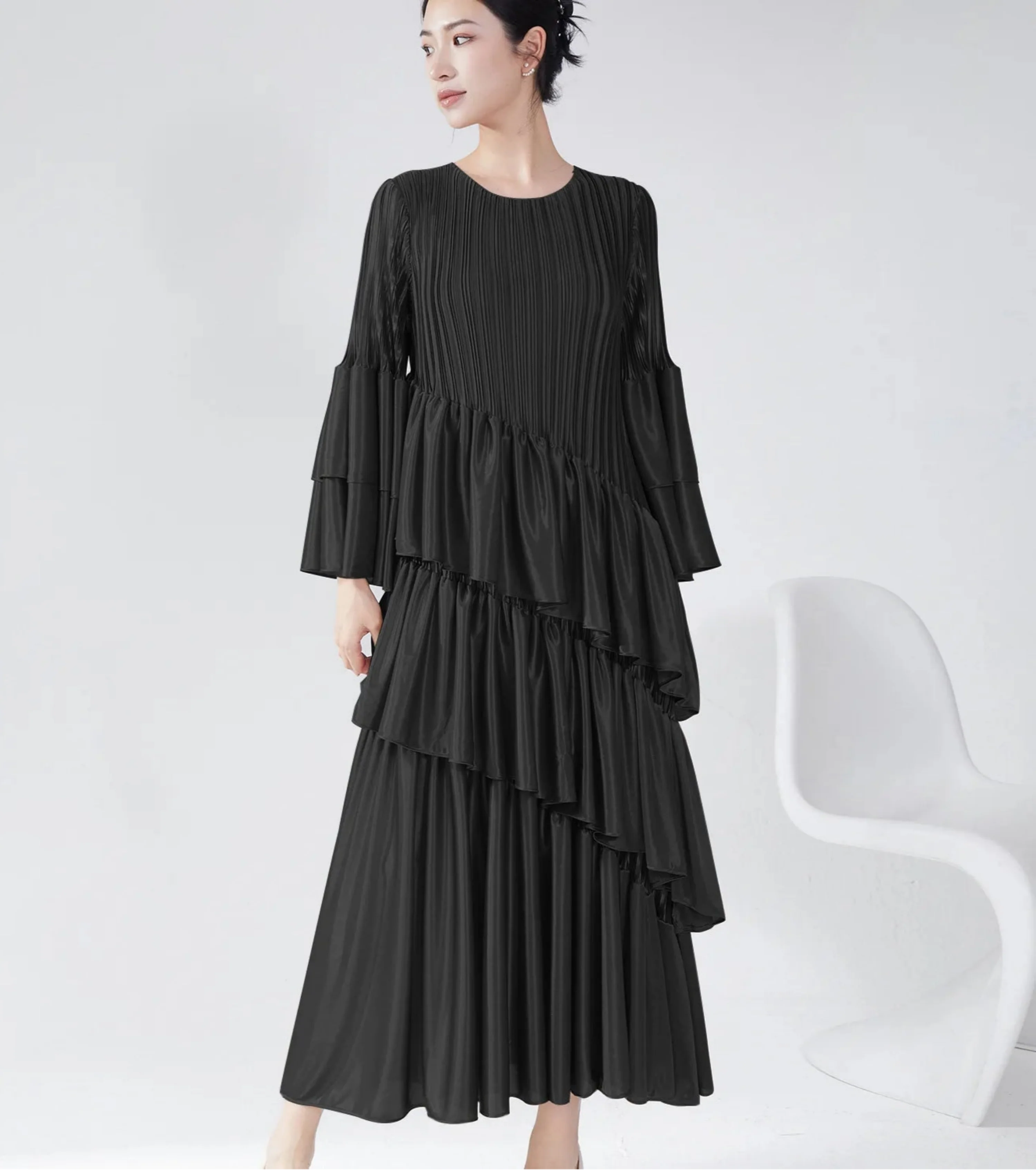 Truly Plissé Ruffle Sleeve Dress
