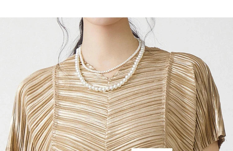 Gold Flowy Pleated Pant & Top Set