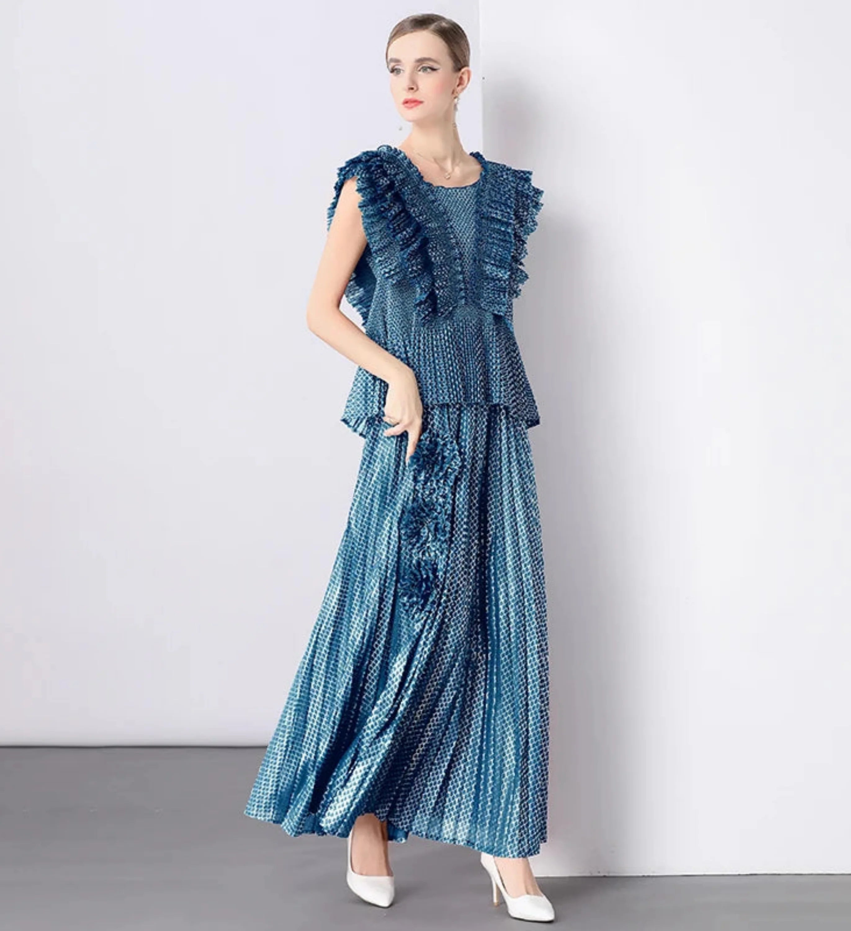 Japanese Plissé 2-Piece Skirt Set