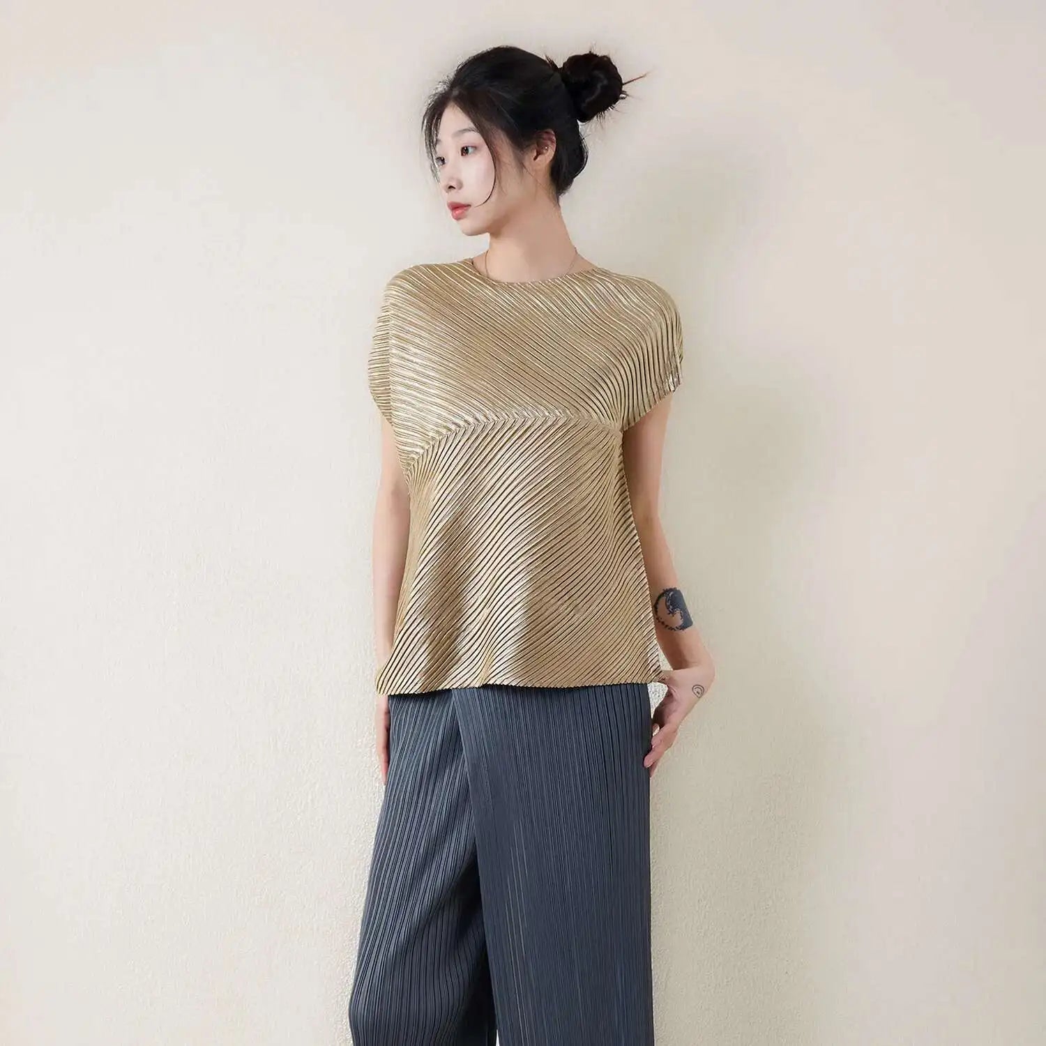Metallic Japanese Pleated Dolman Top