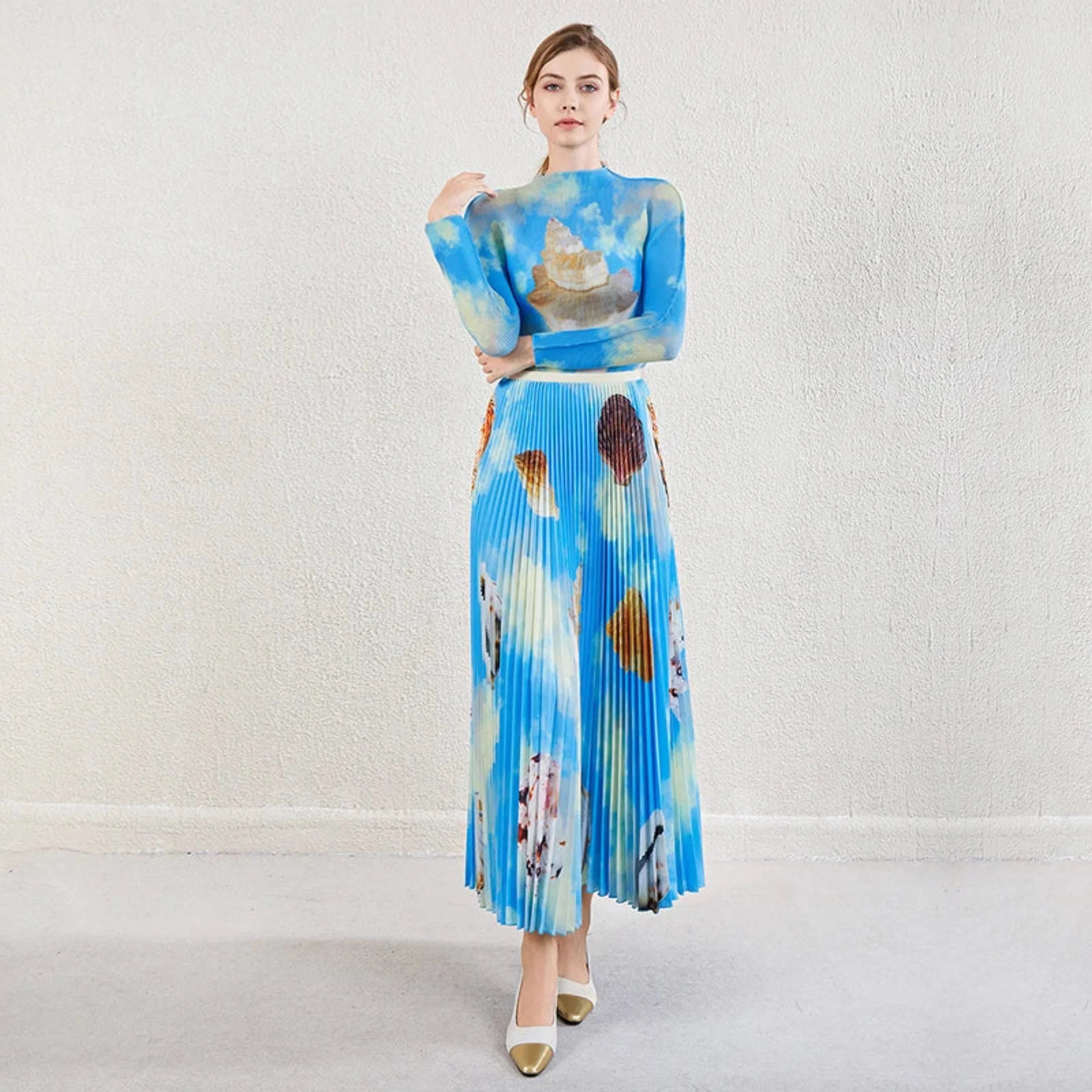 Plissé Shell Print 2-Piece Skirt Set