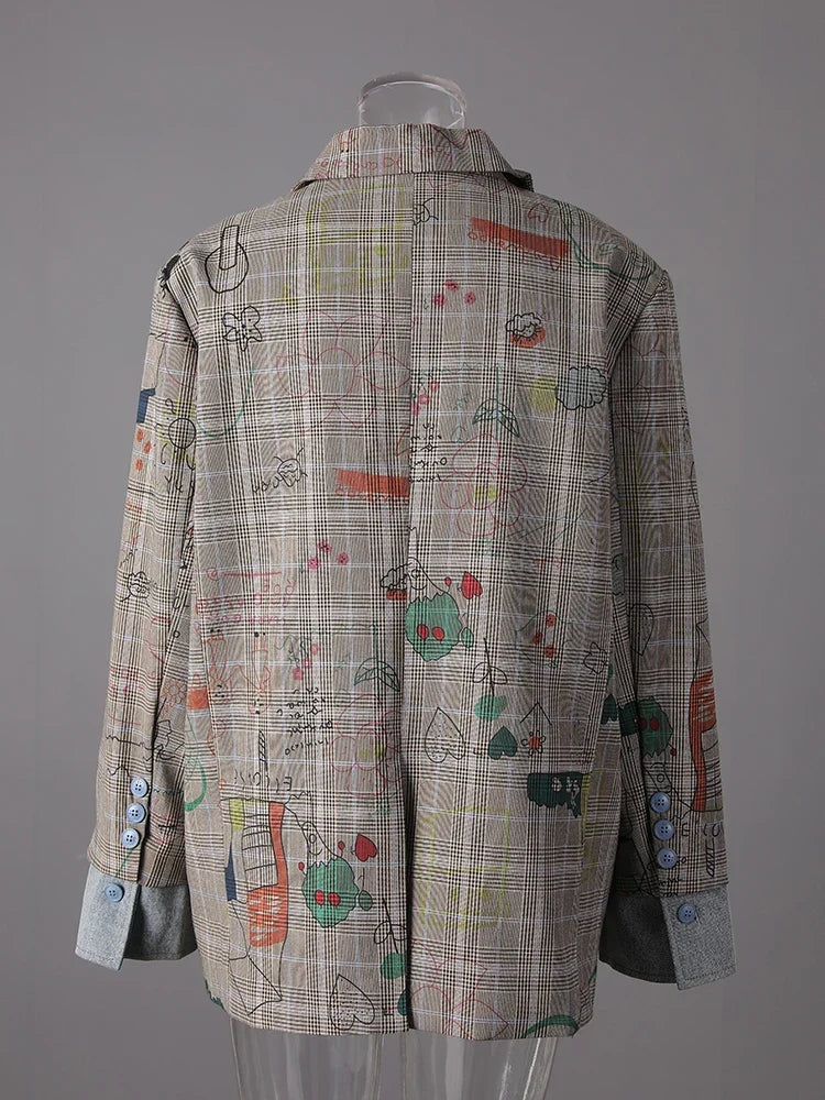 Oversized Modern Plaid Art Blazer