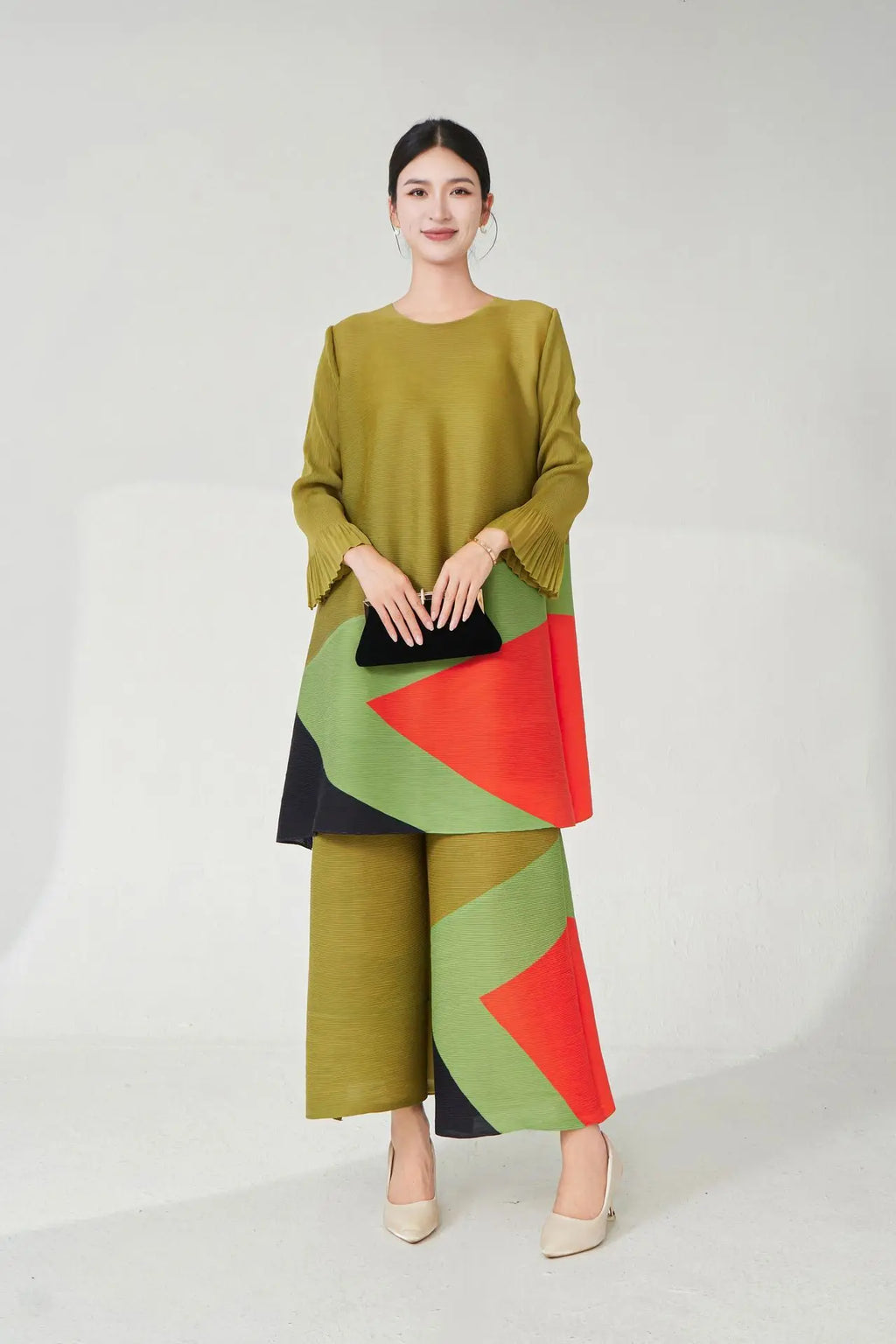 Modern Pleat Geometric Trouser Set