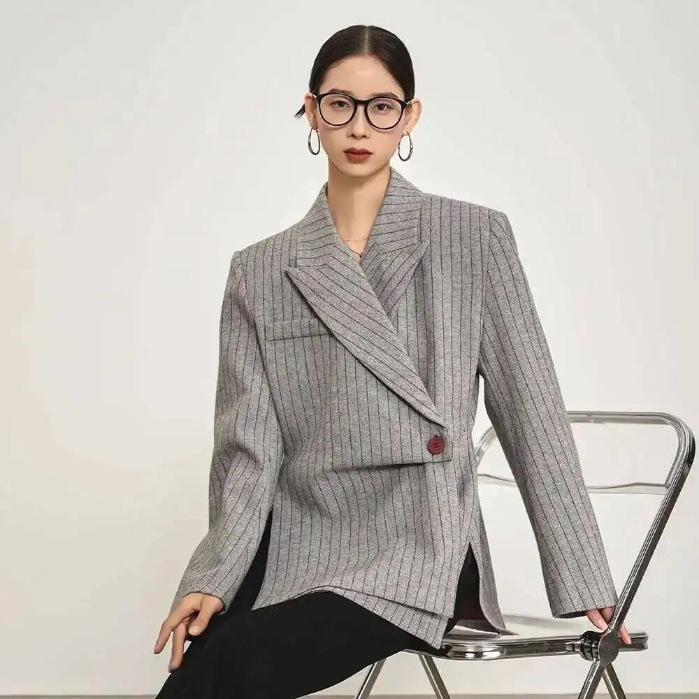 Luxury Pinstripe Asymmetric Blazer