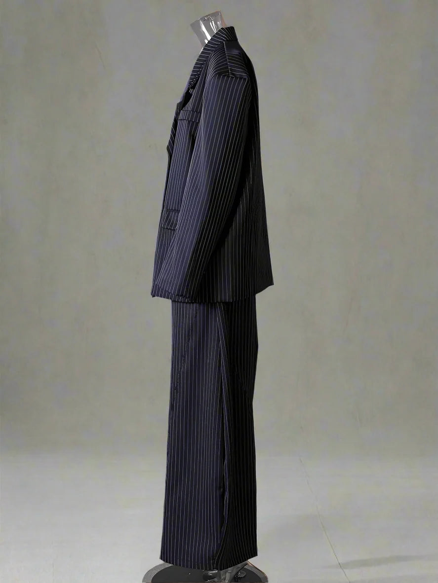 Women's Pinstripe Suit Set - Comfortable Elastic Waistband