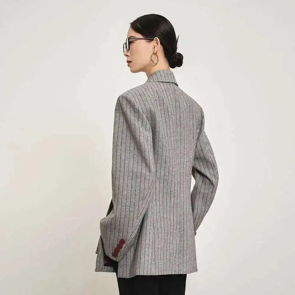 Luxury Pinstripe Asymmetric Blazer