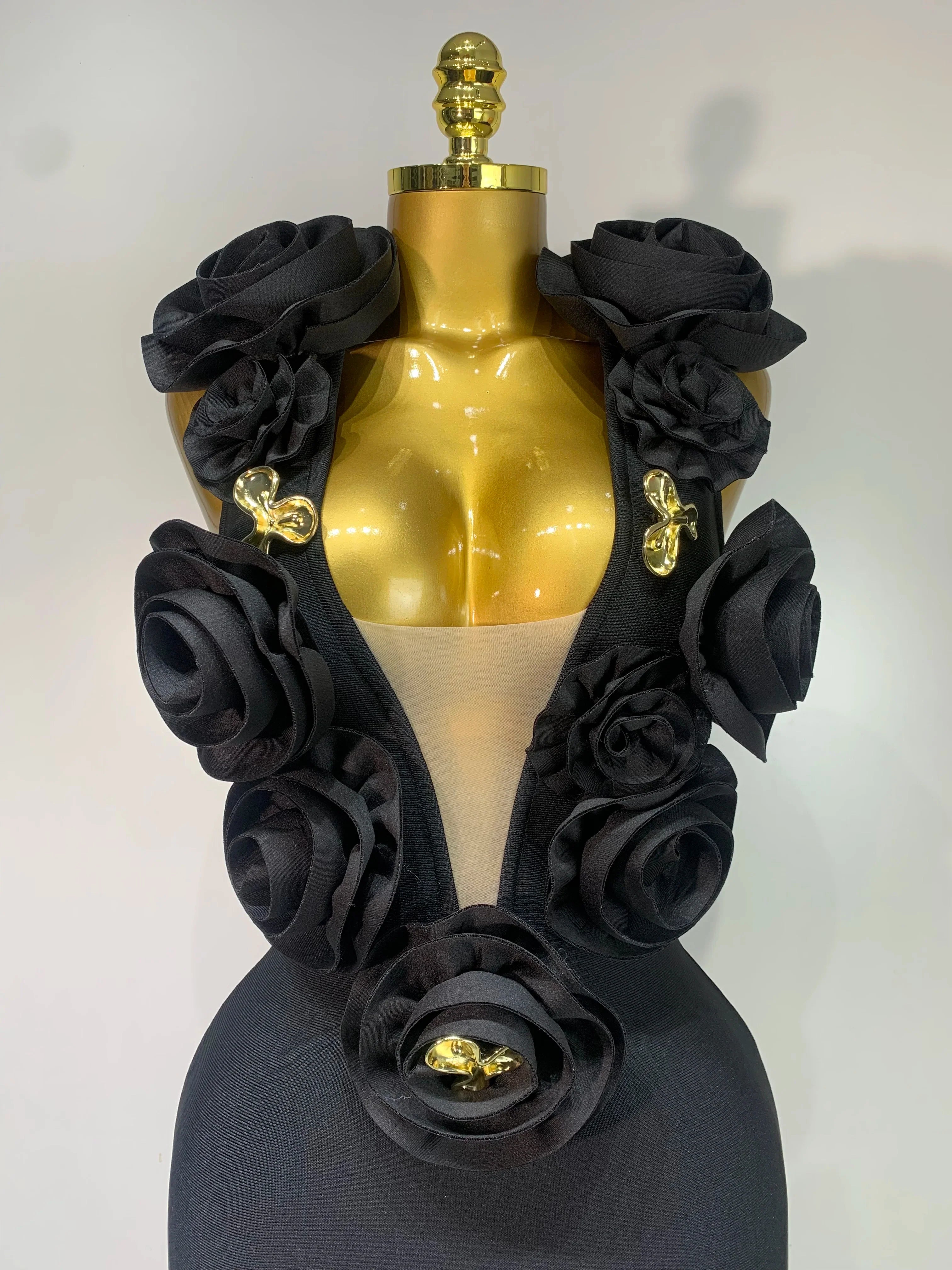 Black Floral Sleeveless Mermaid Dress