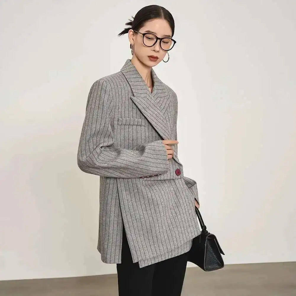 Luxury Pinstripe Asymmetric Blazer