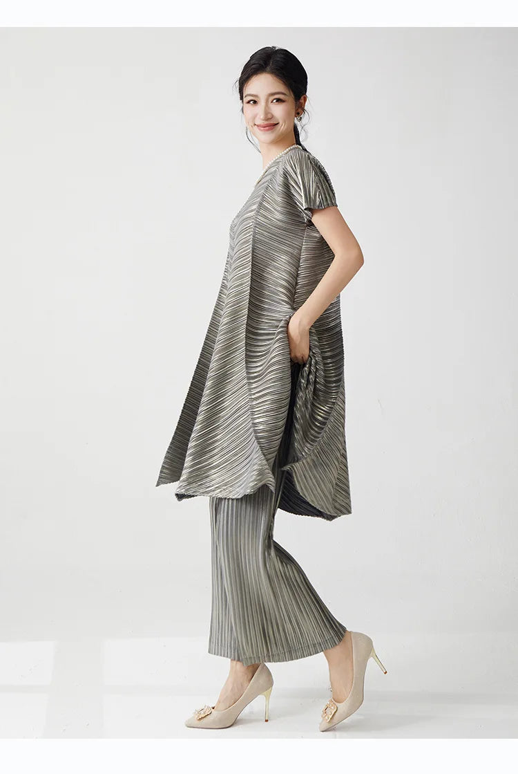 Gold Flowy Pleated Pant & Top Set