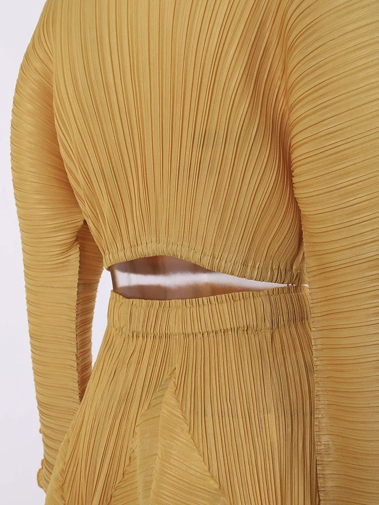 Couture Pleated High-Waisted Skirt & Cropped Top