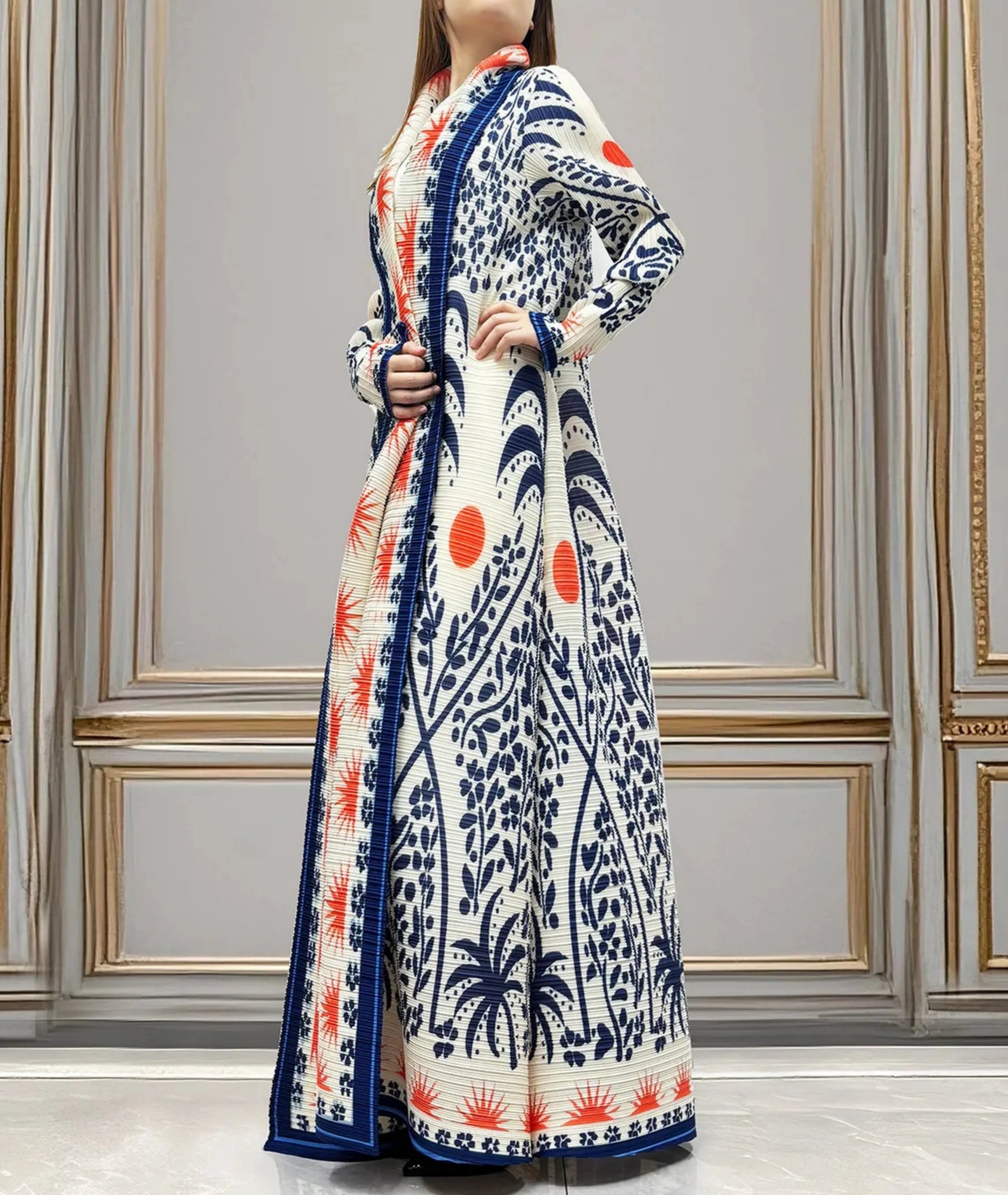 Luxury Pleated Long Cardigan Coat