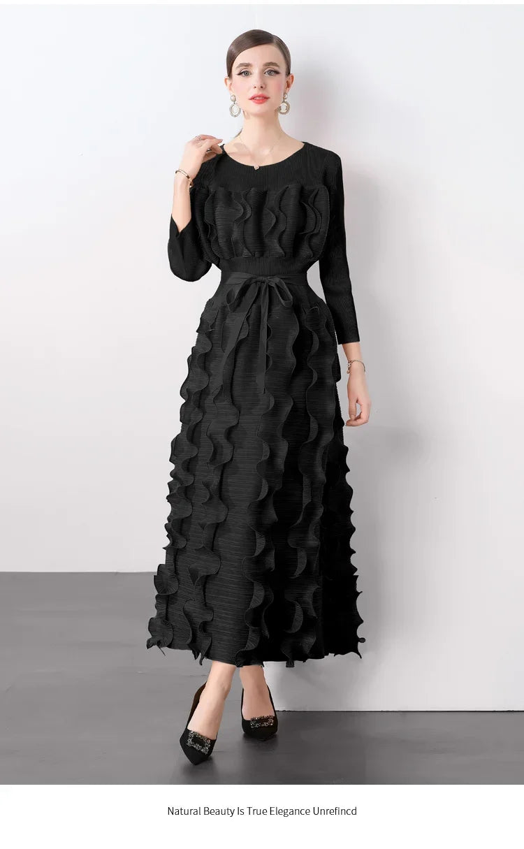 Chic Plissé Pleated Midi Dress
