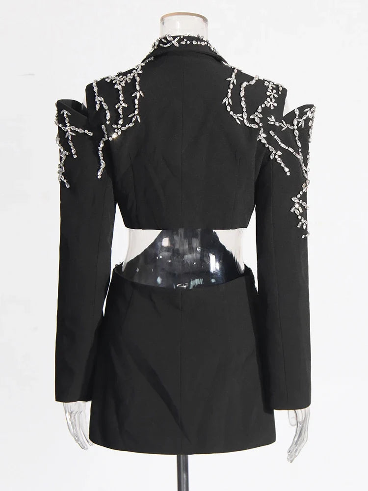 Women's Elegant Cutout Rhinestone Blazer