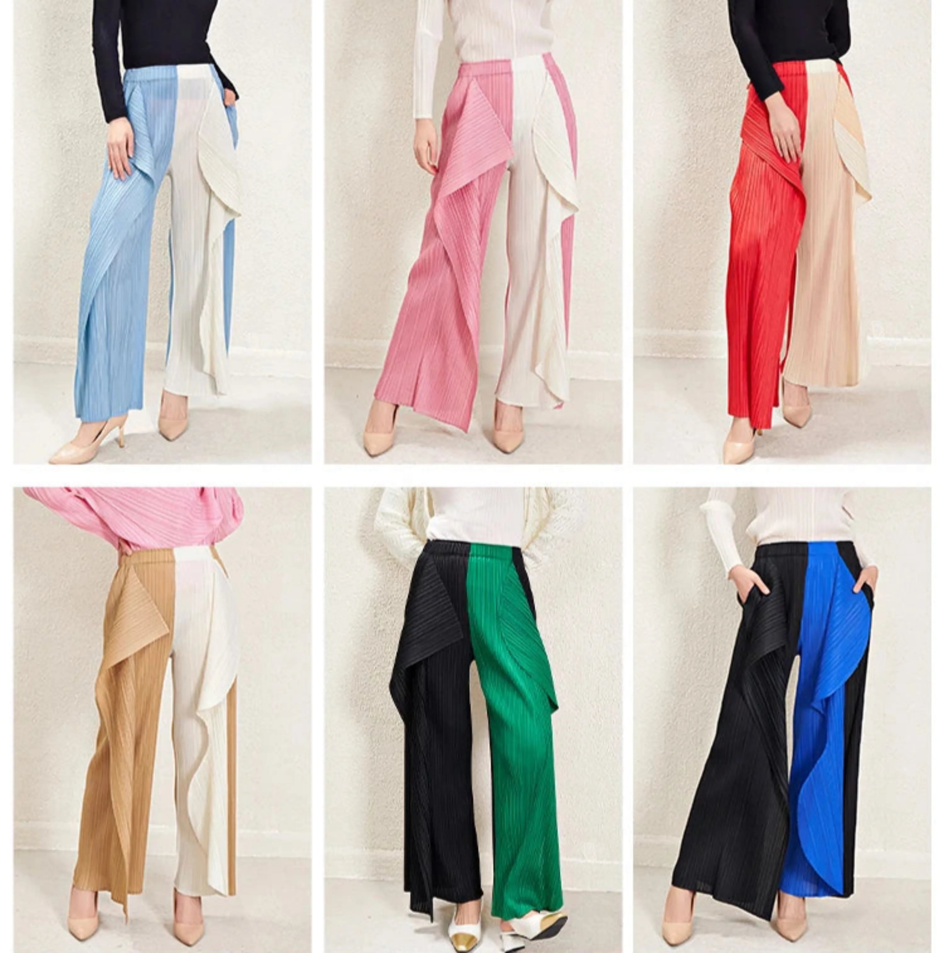 Women's Luxurious Pull-on Plissé Pleated Wide Leg Pant
