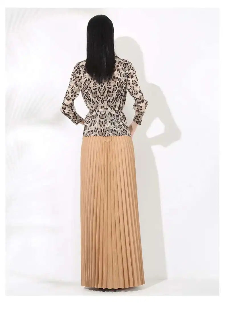 Leopard Pleated Skirt & Wrap Blouse