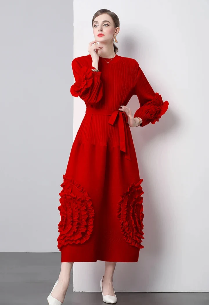 Chic Japanese Plissé Midi Dress