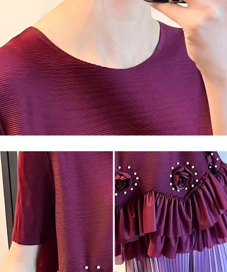Floral Plissé Ruffle Blouse Top
