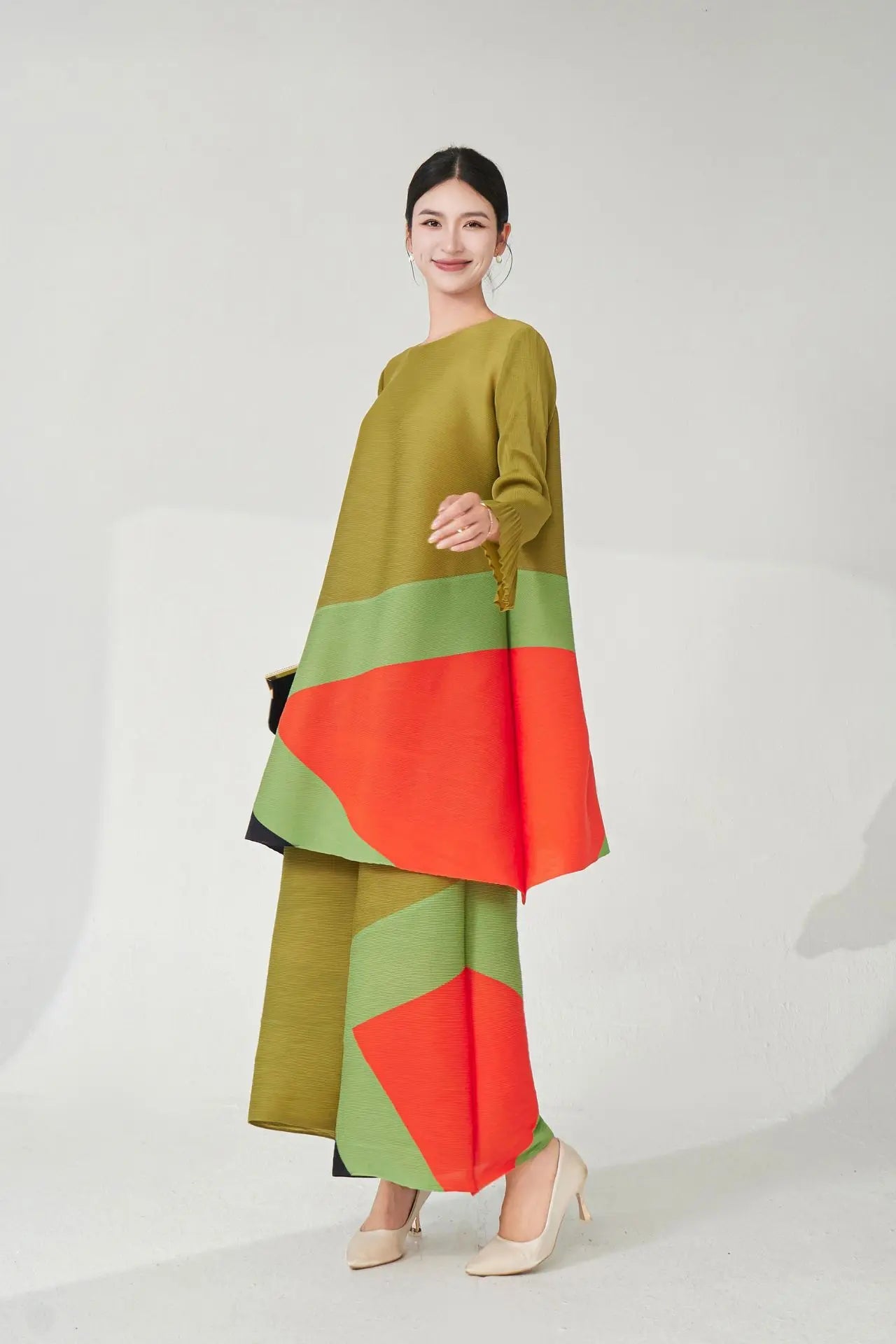 Modern Pleat Geometric Trouser Set